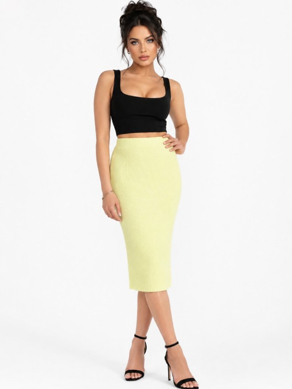 Universal Thread Goods Co Lime Green Rib Knit Pencil Skirt XL Stretch Midi - Picture 1 of 5